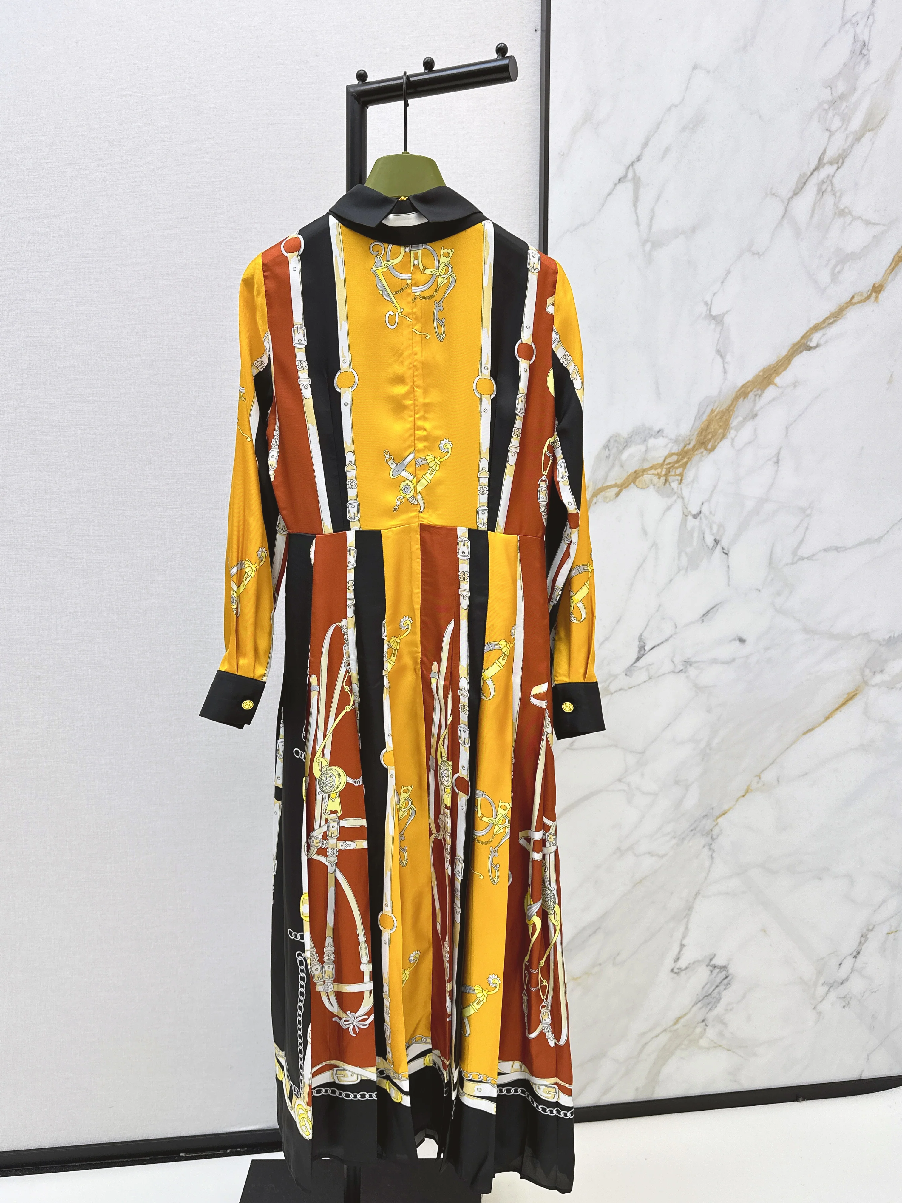 3D Ribbon Print Silk Dress