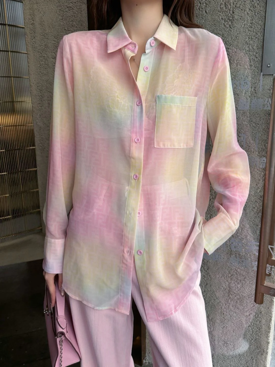 Rainbow-colored printed shirt