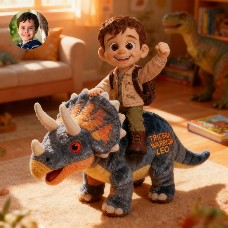 Custom cartoon portrait style dinosaur rider pillow-$33.00-Photo to 3d art