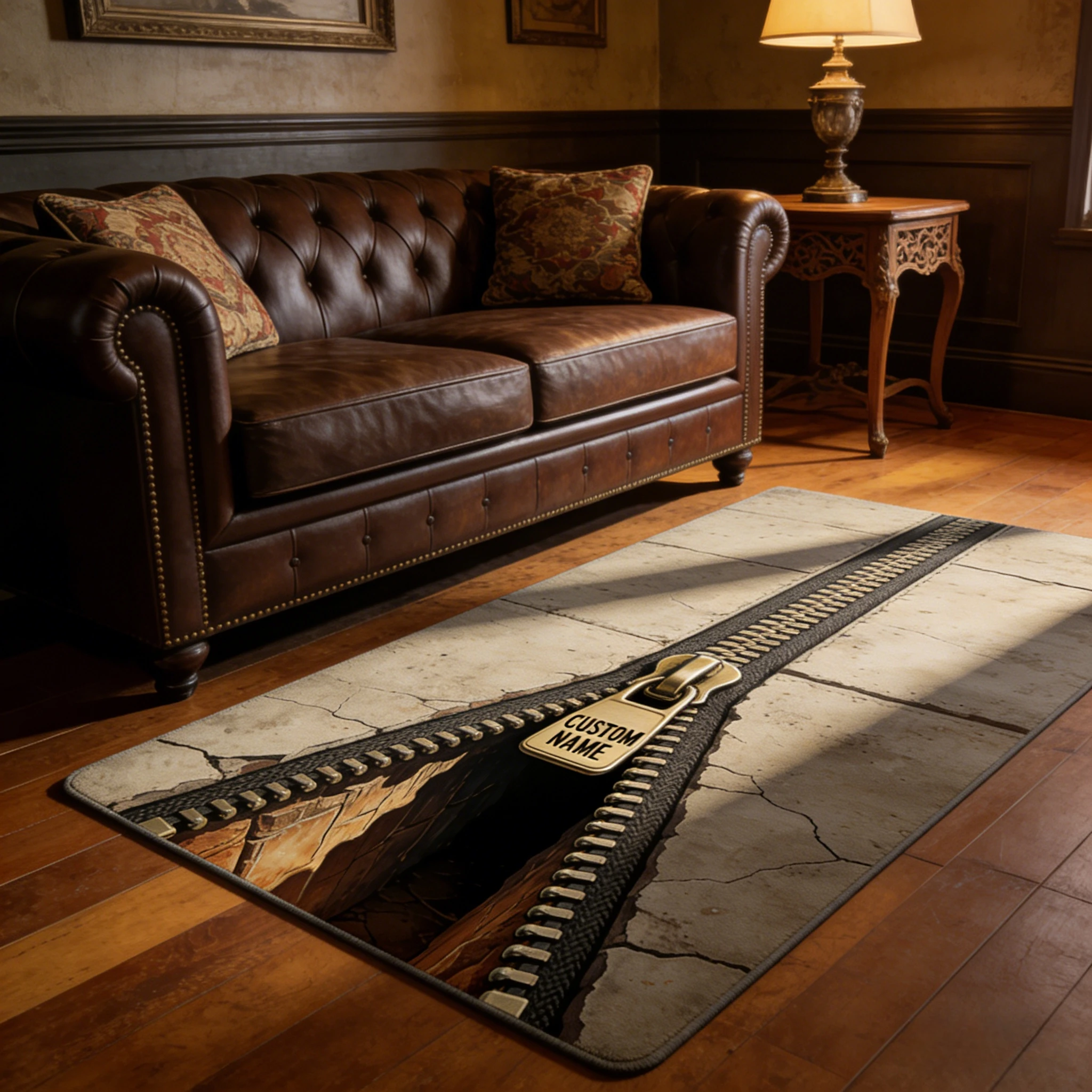 Unzip Reality” 3D Zipper Illusion Rug – Personalized Name Option-$35.00-Photo to 3d art