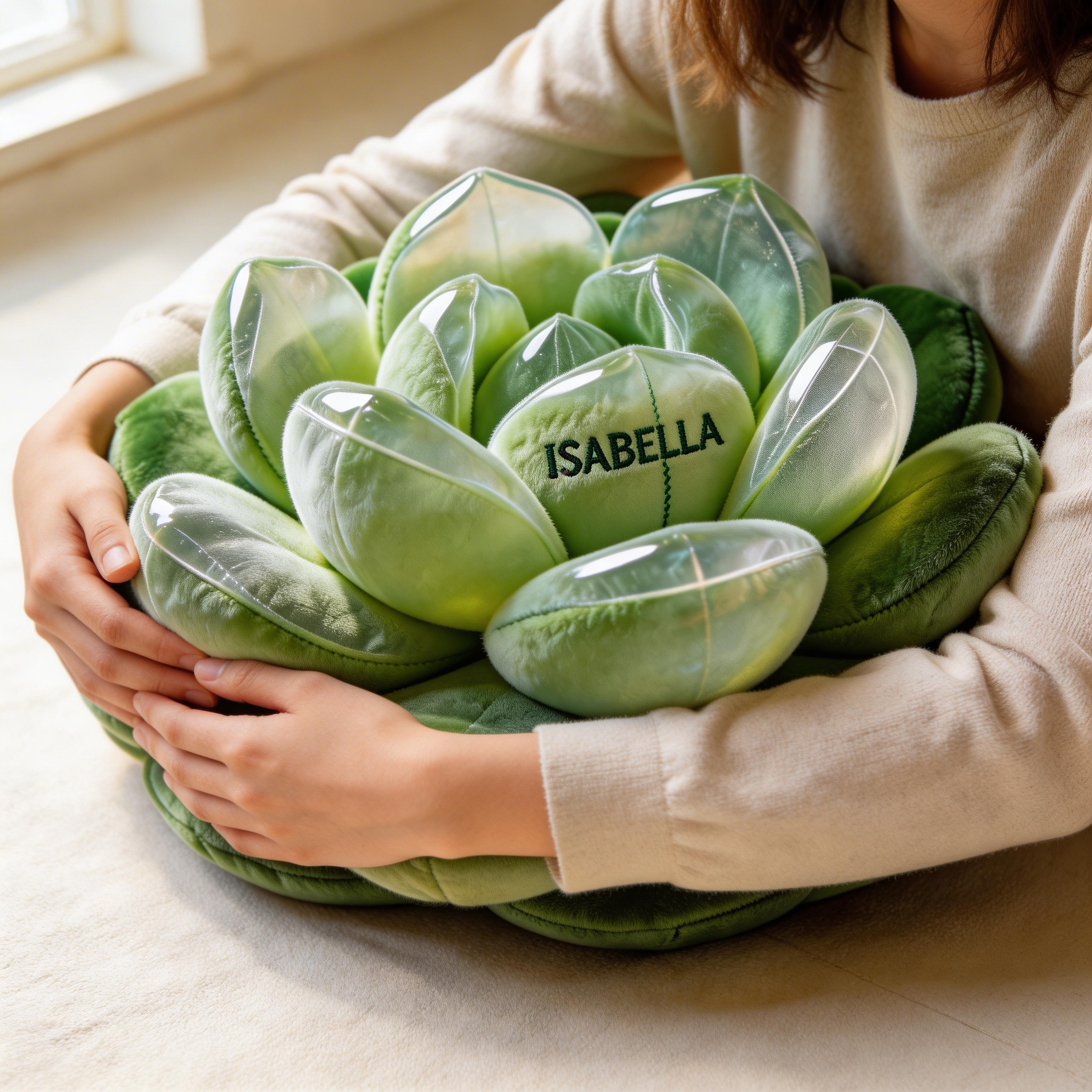 Personalized Crystal-Look 3D Succulent Pillow with Custom Name (Jewel Succulent Cushion)-$33.00-Photo to 3d art
