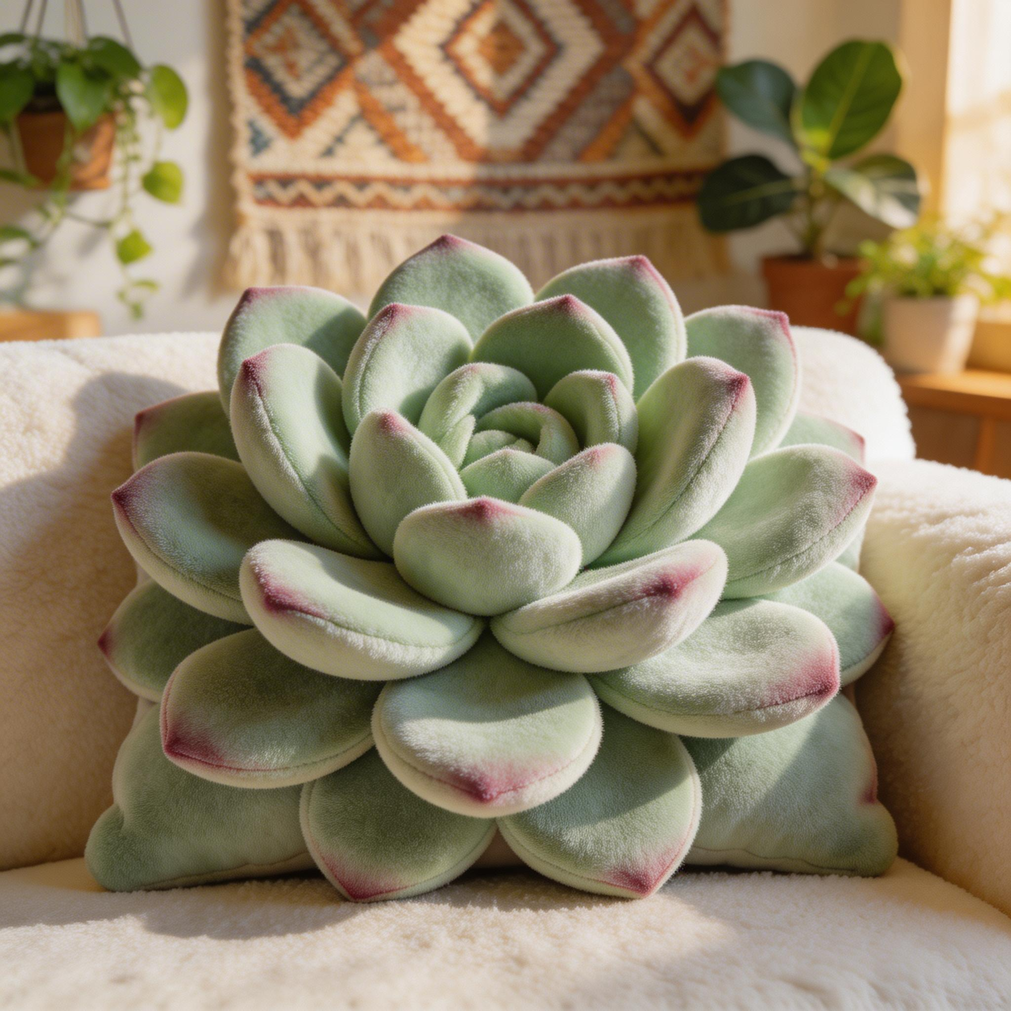 3D Succulent Throw Pillow (Echeveria-Inspired) – Cute Plant Couch Cushion-$33.00-Photo to 3d art