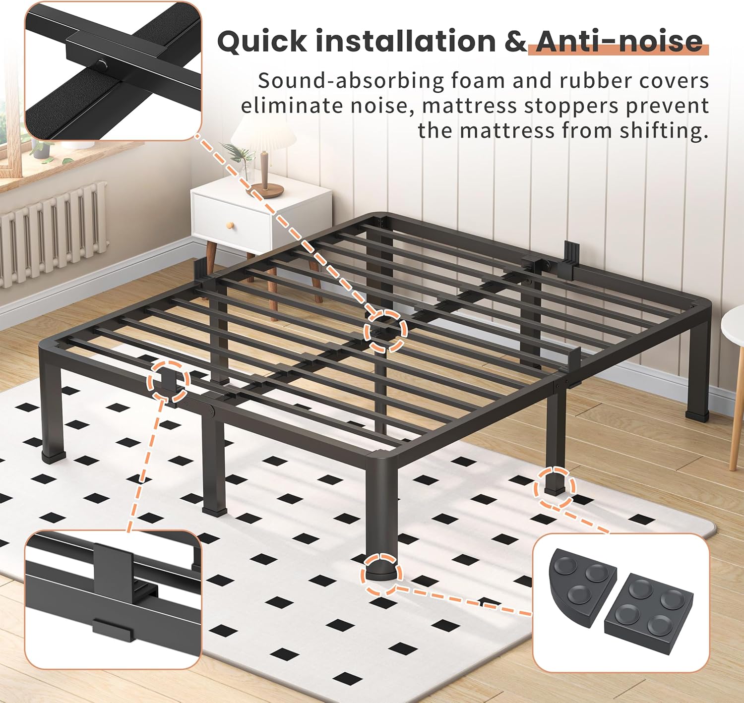 20 Inch Queen Heavy Duty 3500 lbs Bed Frame with Round-Corner Legs ...