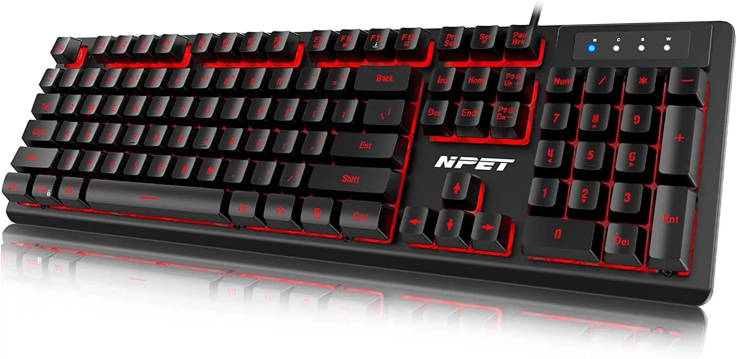 NPET K10 Wired Gaming Keyboard, LED Backlit, Spill-Resistant Design, Multimedia Keys, Quiet Silent USB Membrane Keyboard for Desktop, Computer, PC (Black) - Amazon