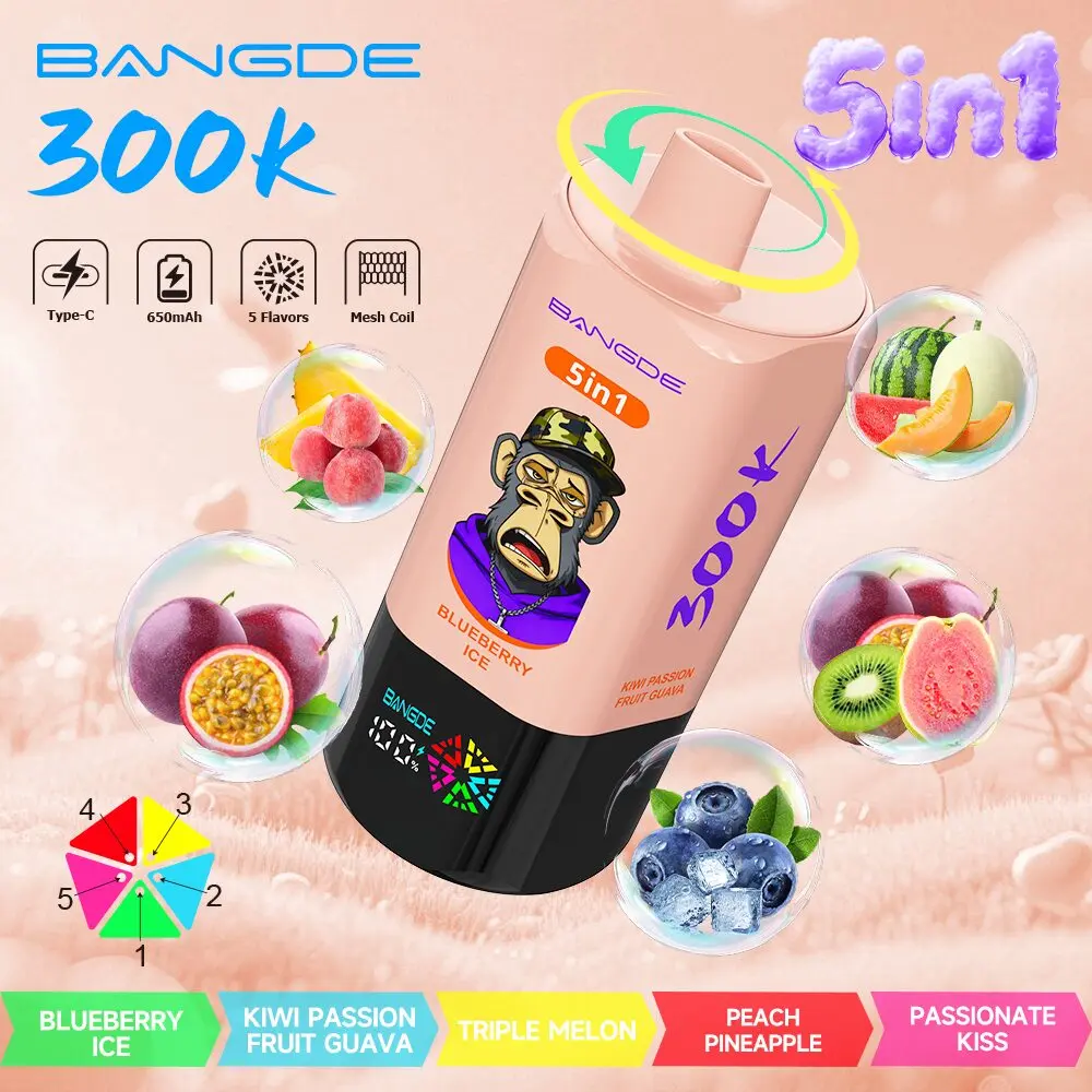 【New Arrive】Bang DE 300K 300000 Vape 5-in-1 Flavors Rechargeable LED Display Disposable E-Cigarette