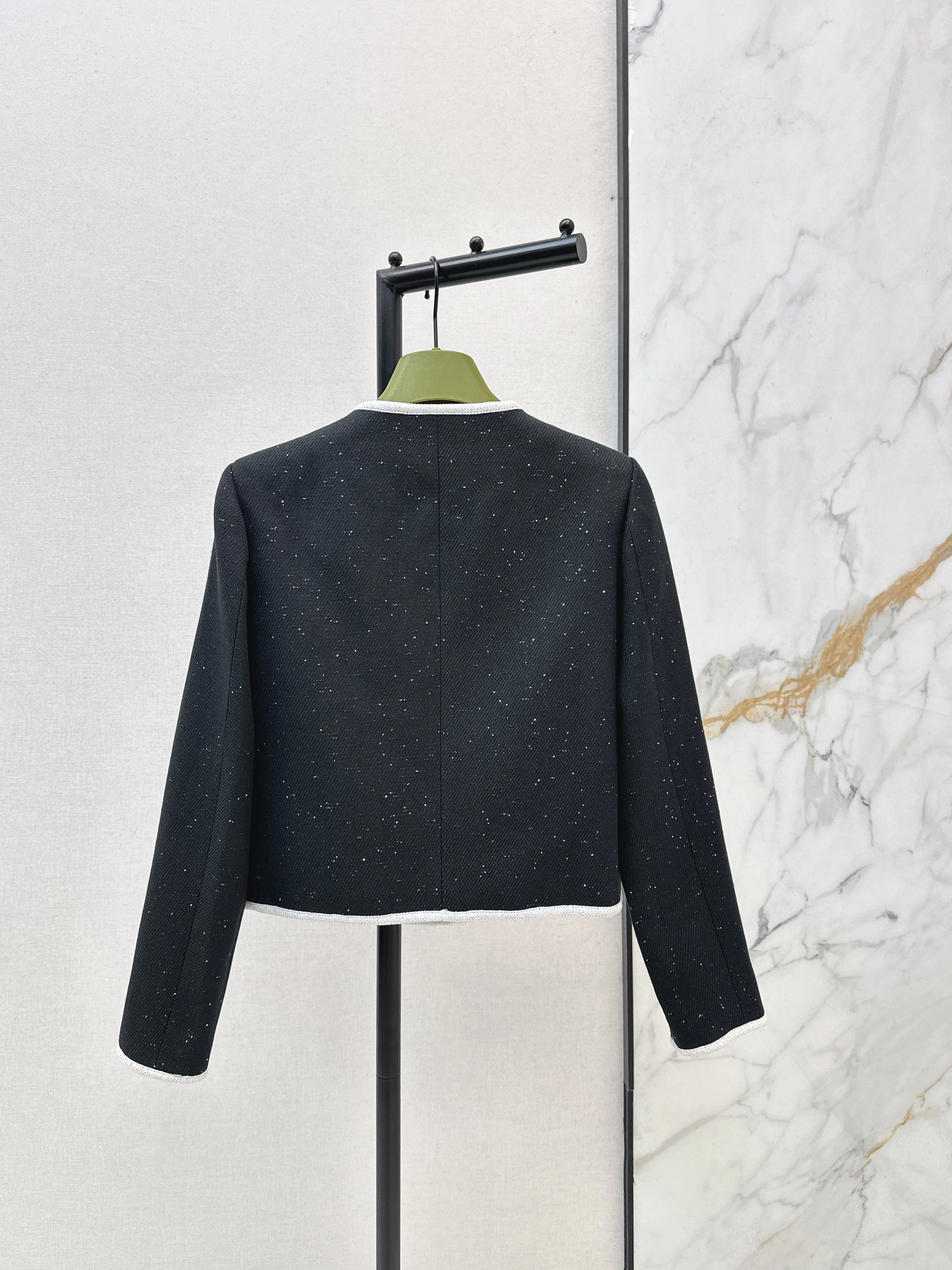 Color-blocked tweed coat