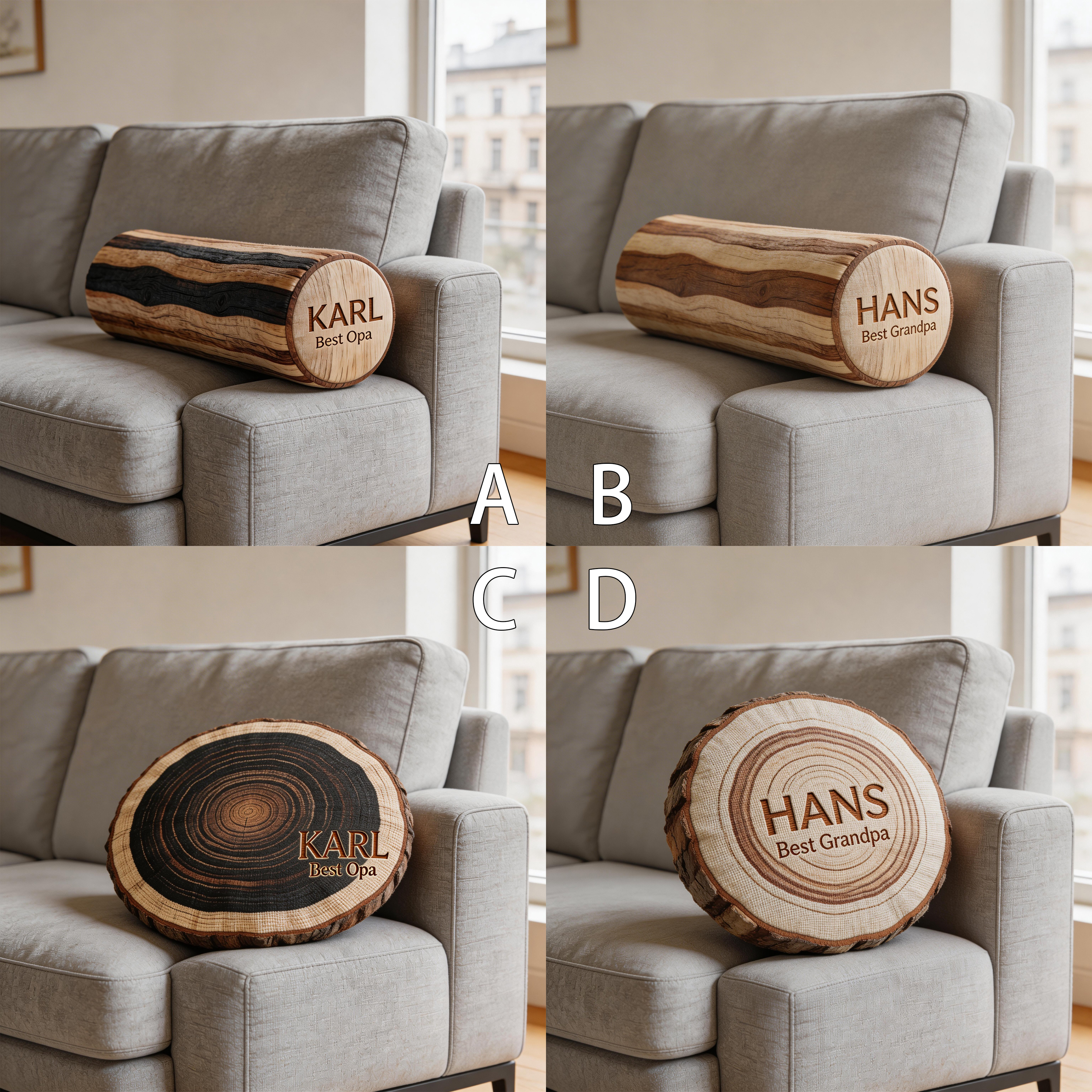Personalized Tree Ring Wood Slice Pillow (Round & Log Bolster Styles)-$33.00-Photo to 3d art