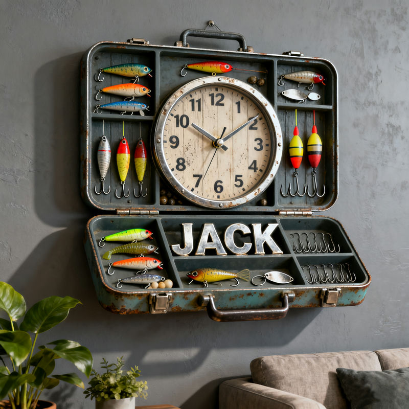 Personalized Fishing Bait Box Themed Clock-$47.00-Photo to 3d art