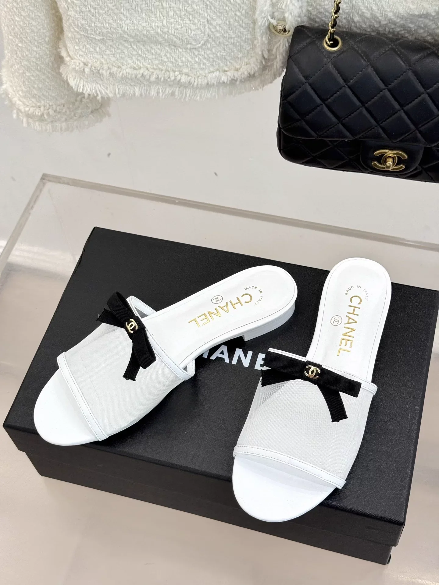 Flat high-heeled bow slippers