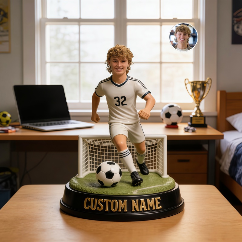 Custom creative soccer player portrait figurine with text-$35.00-Photo to 3d art