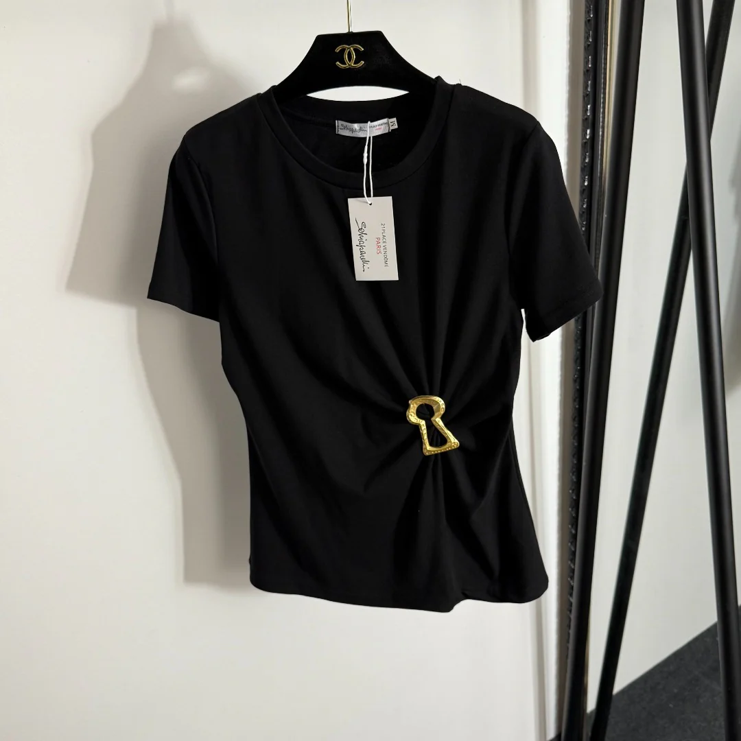 Ruffled Slim Fit Ribbed T-Shirt