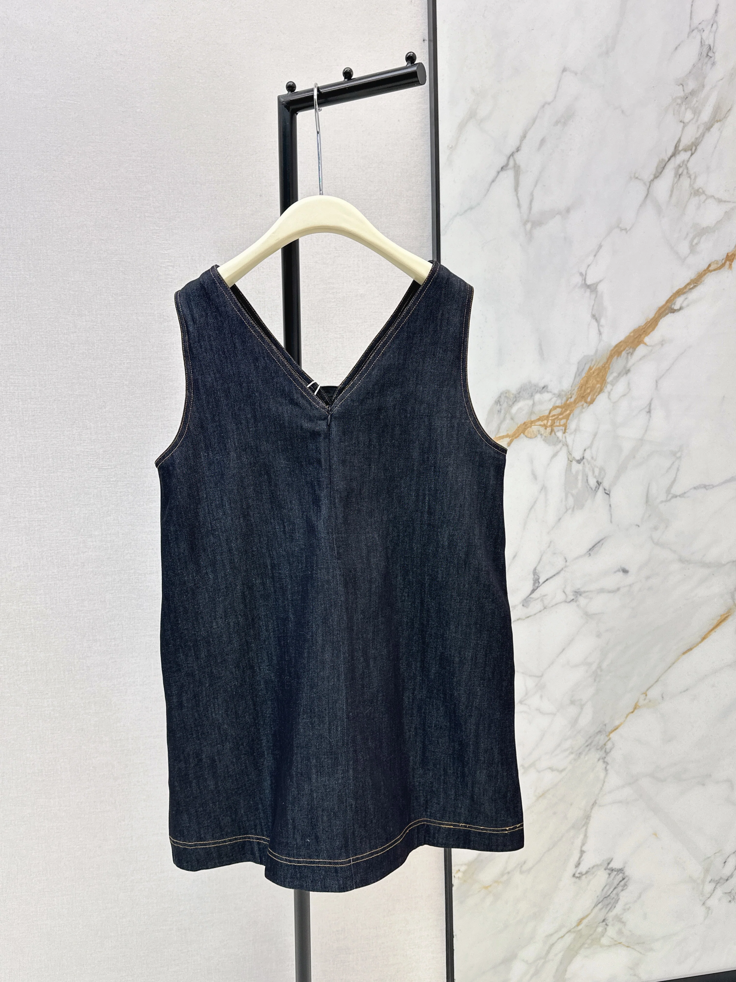 V-neck denim vest dress