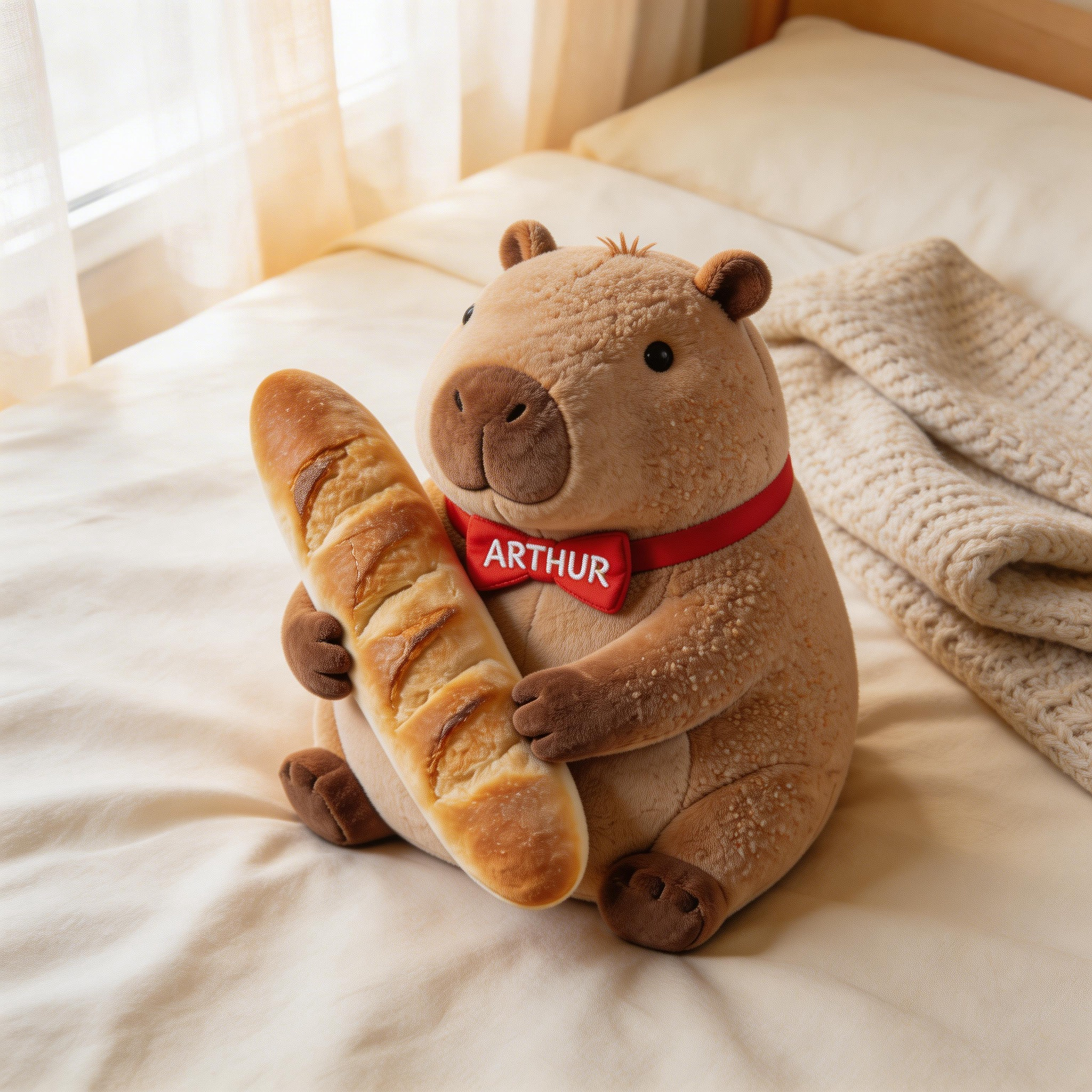Personalized Capybara Hugging Baguette 3D Plush Pillow (Cute Sofa Cushion)-$33.00-Photo to 3d art