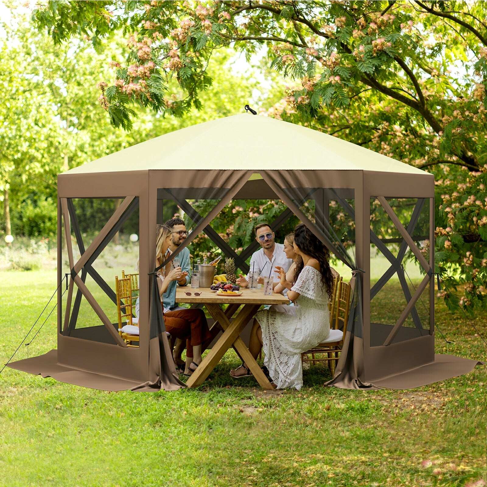 Camping Tent - 12x12ft, Mesh Windows, Windproof and UV-Proof, Portable Outdoor Sunshade Tent - Amazon