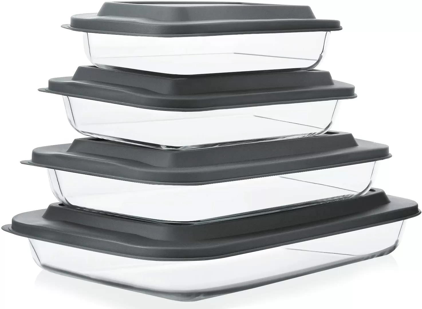8-Piece Deep Glass Baking Dish Set with Plastic lids,Rectangular Glass Bakeware Set with BPA Free Lids, Baking Pans for Lasagna, Leftovers, Cooking, Kitchen, Freezer-to-Oven and Dishwasher, Gray - Amazon
