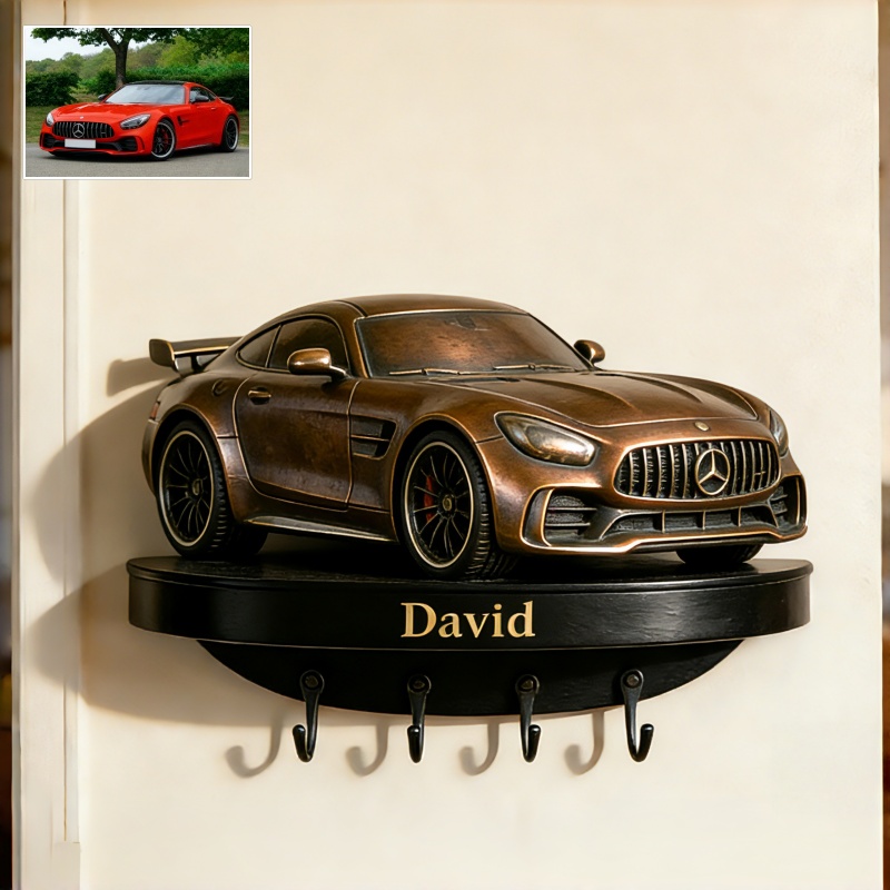 Personalized Vintage Copper-Tone Car Photo Wooden Wall Hook Decor-$47.00-Photo to 3d art