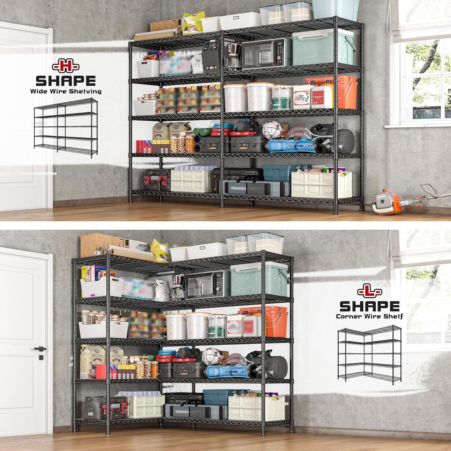72.8" W Storage Shelves Load 1600LBS, 5 Tier Metal Shelving Unit Garage ...