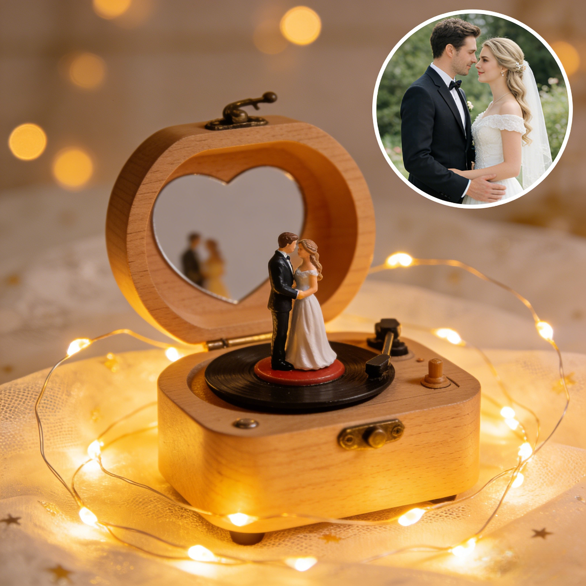Personalized Photo Music Box with Names & Date (Custom Couple Keepsake)-$42.99-Photo to 3d art