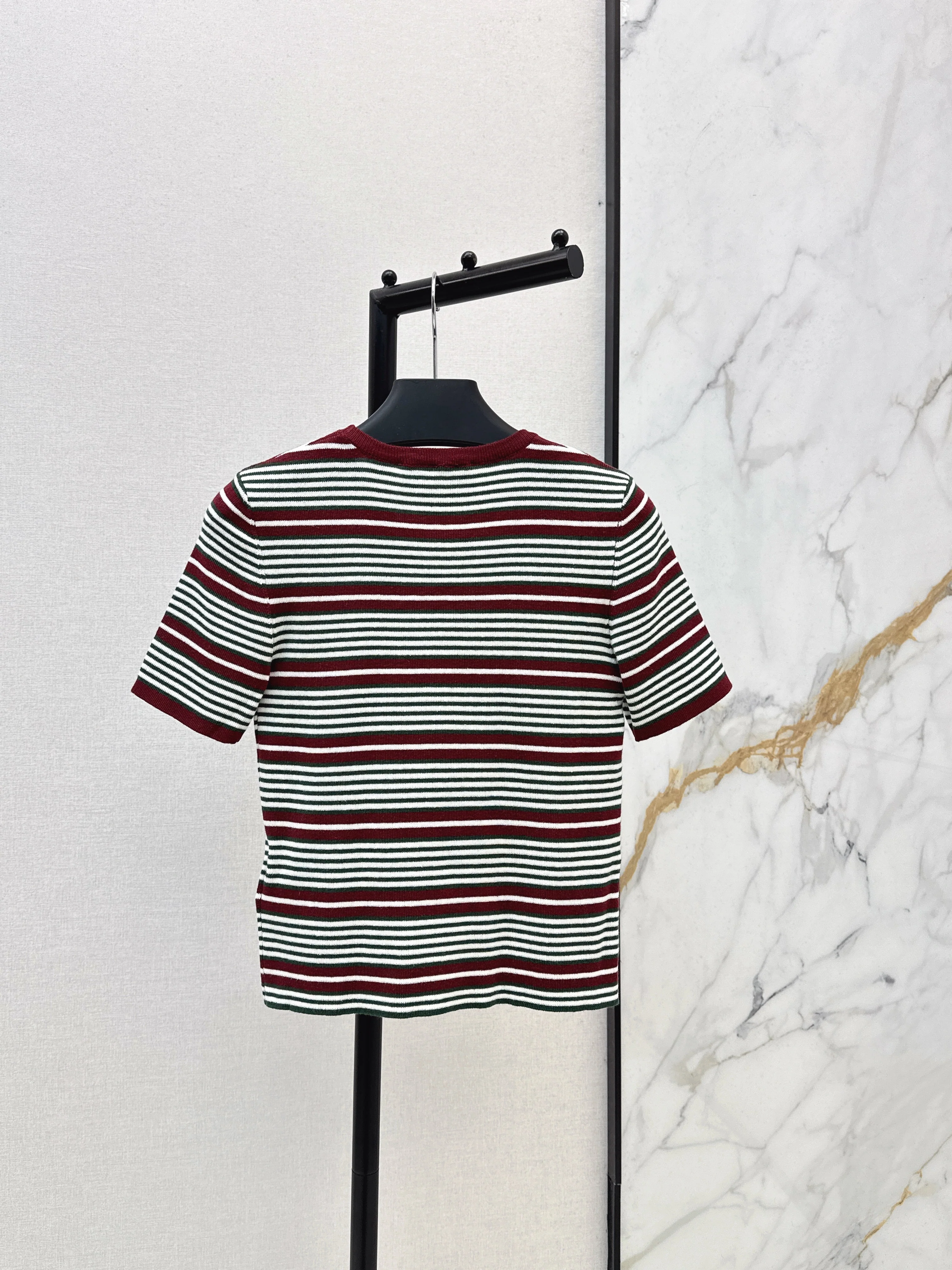 Embroidered Striped Short-Sleeve T-Shirt