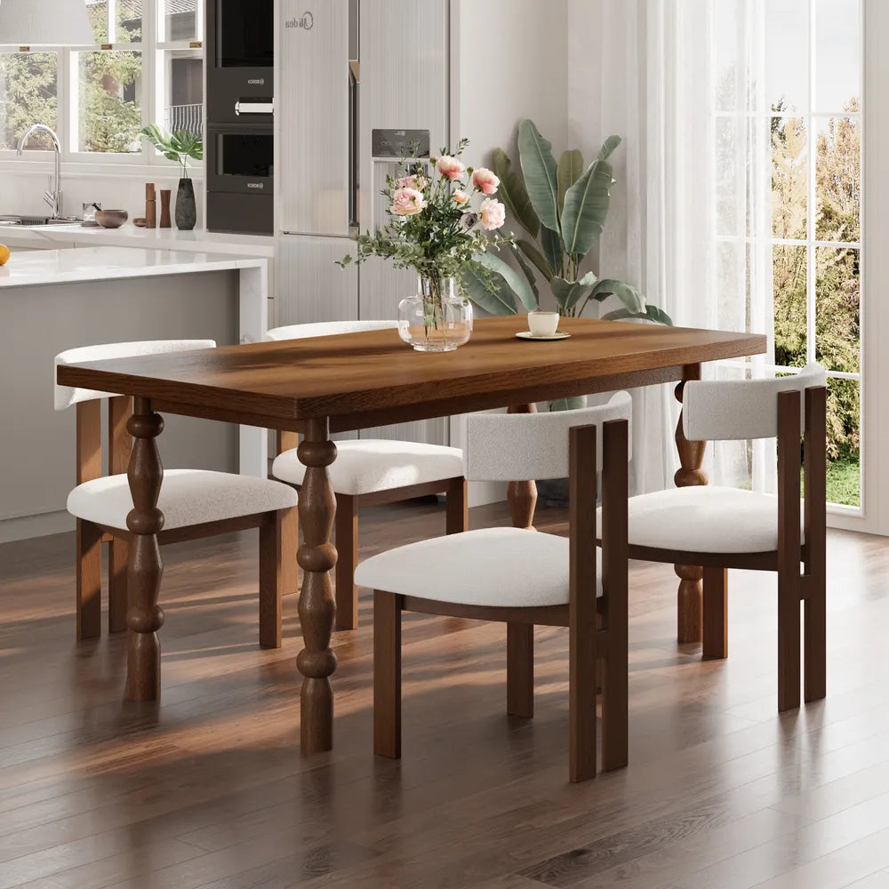 Solid Wood Dining Chair in Boucle ( Set of 2) - Amazon