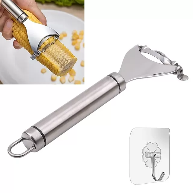 Stainless Steel Corn Stripper with Self-adhesive Hook Corns Threshing Corn Thresher Stripper Peeler Corn Kerneler Peeler Fruit Vegetable Kitchen Gadgets - Amazon