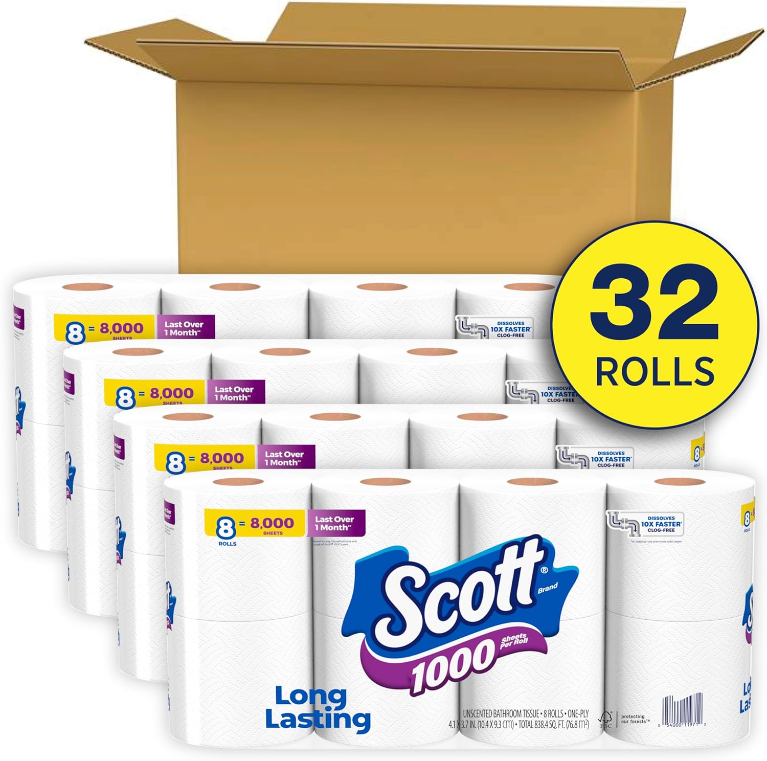 Scott 1000 Toilet Paper, 32 Rolls, Septic-Safe, 1-Ply Toilet Tissue - Amazon