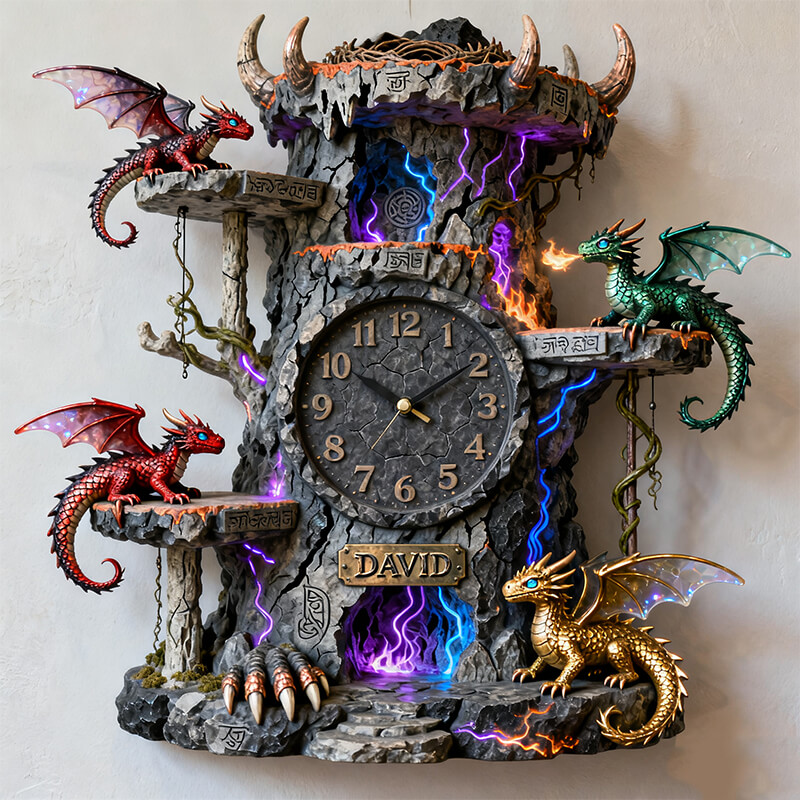 Personalized Dragon Family Tower Theme Clock-$47.00-Photo to 3d art