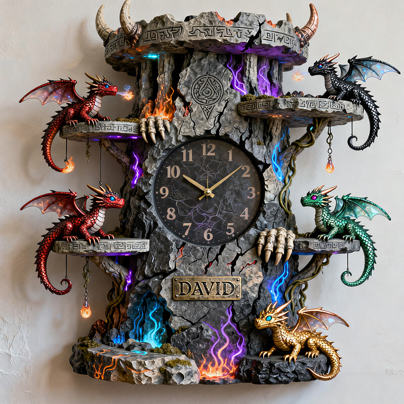 Personalized Dragon Family Tower Theme Clock-$47.00-Photo to 3d art