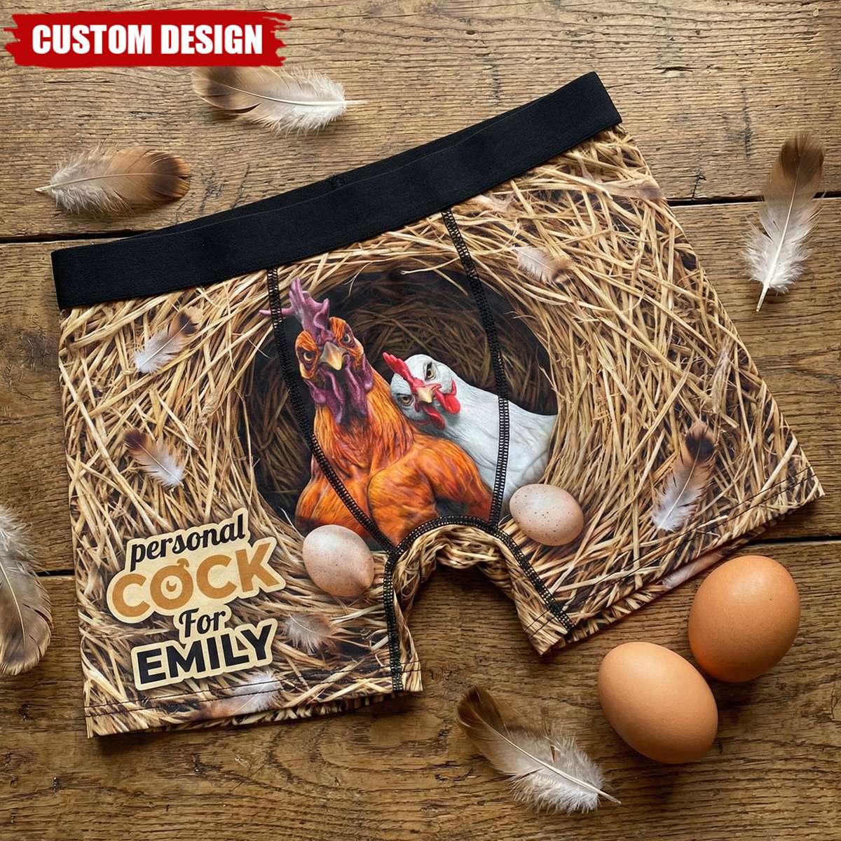 Couple Bold Rooster & His Possessive Hen Men Boxer, Personalized Gifts For Him-$29.90-Photo to 3d art