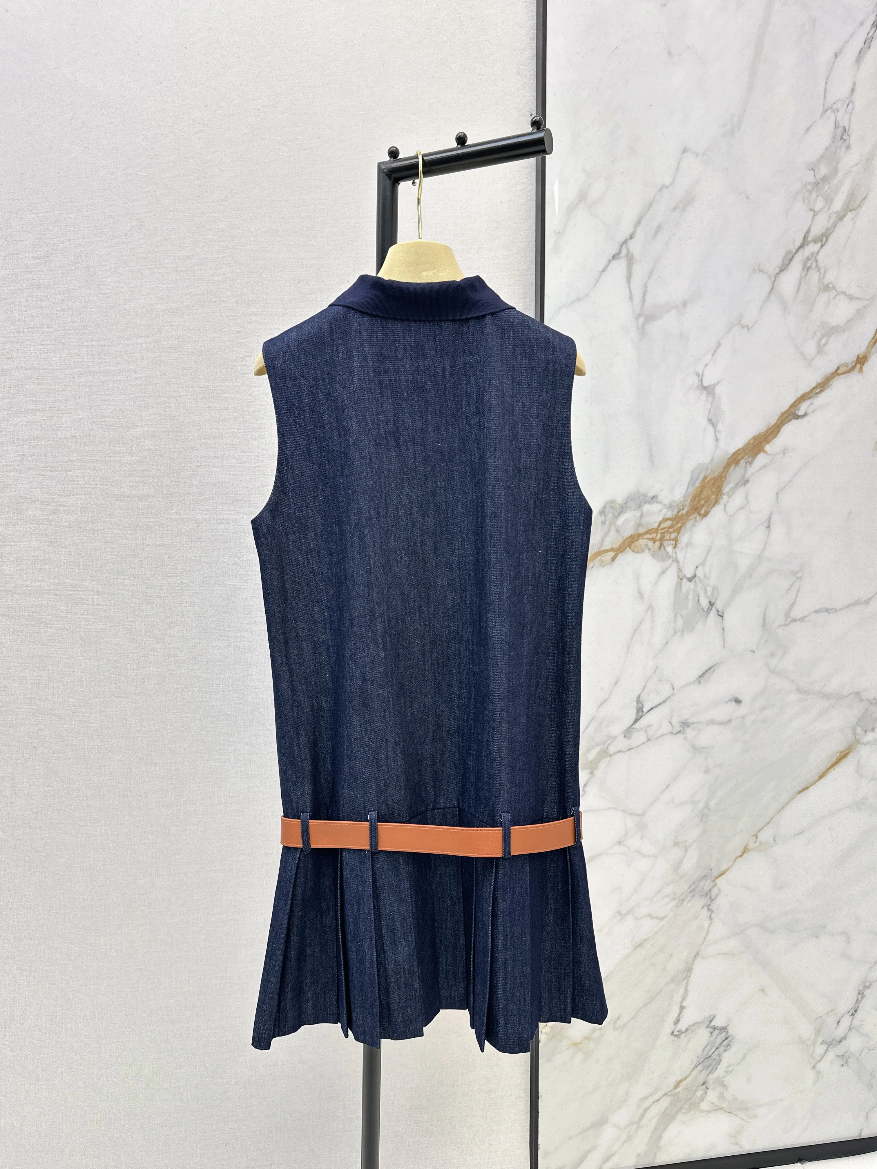 Denim Sleeveless Pleated Dress