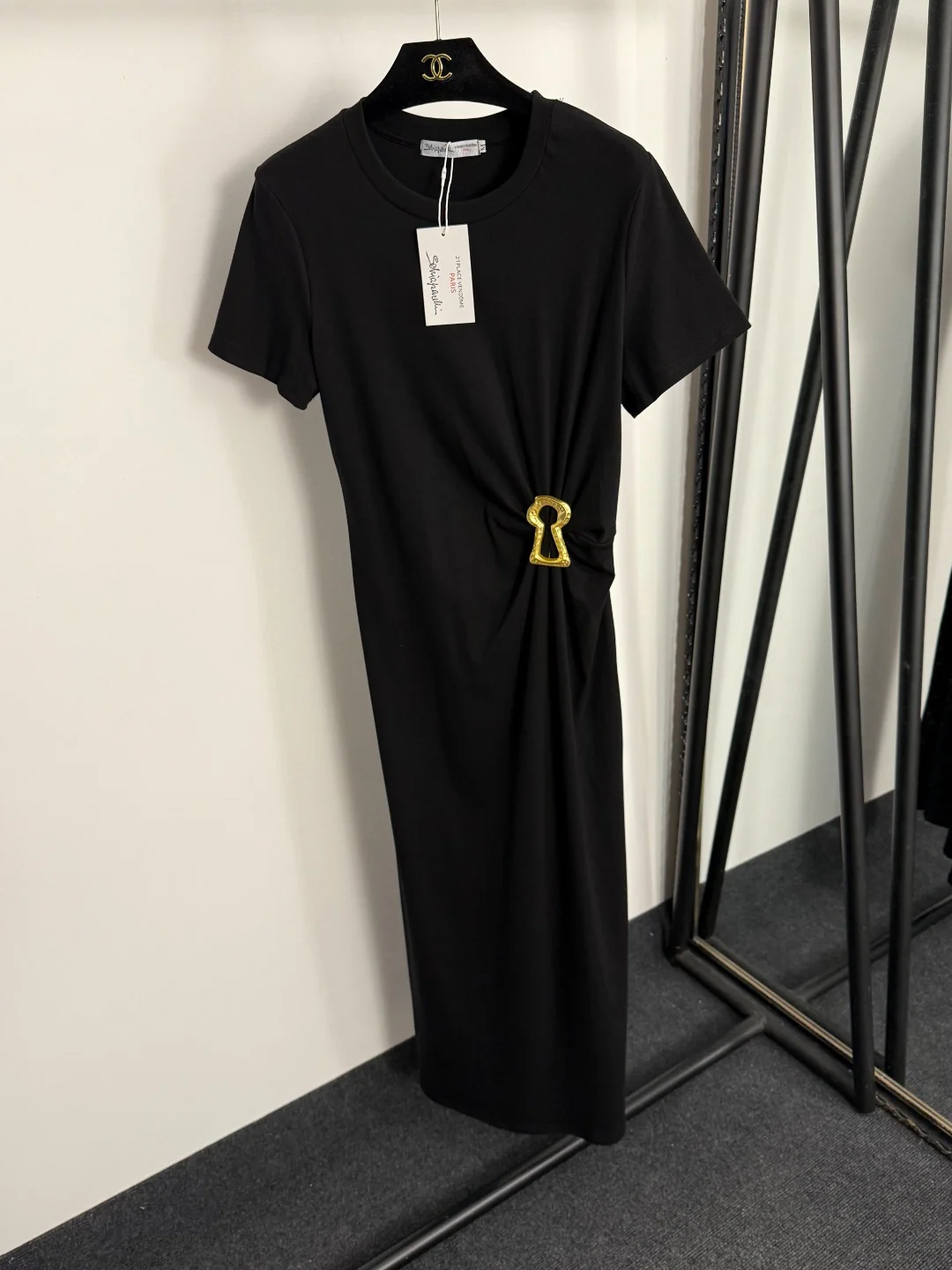 Pleated Waist-cinching Short-Sleeve Dress