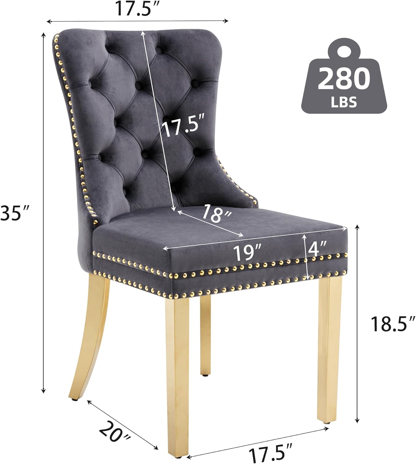 Dining Room Chairs Set of 2, Tufted Velvet Chairs with Golden Stainless ...