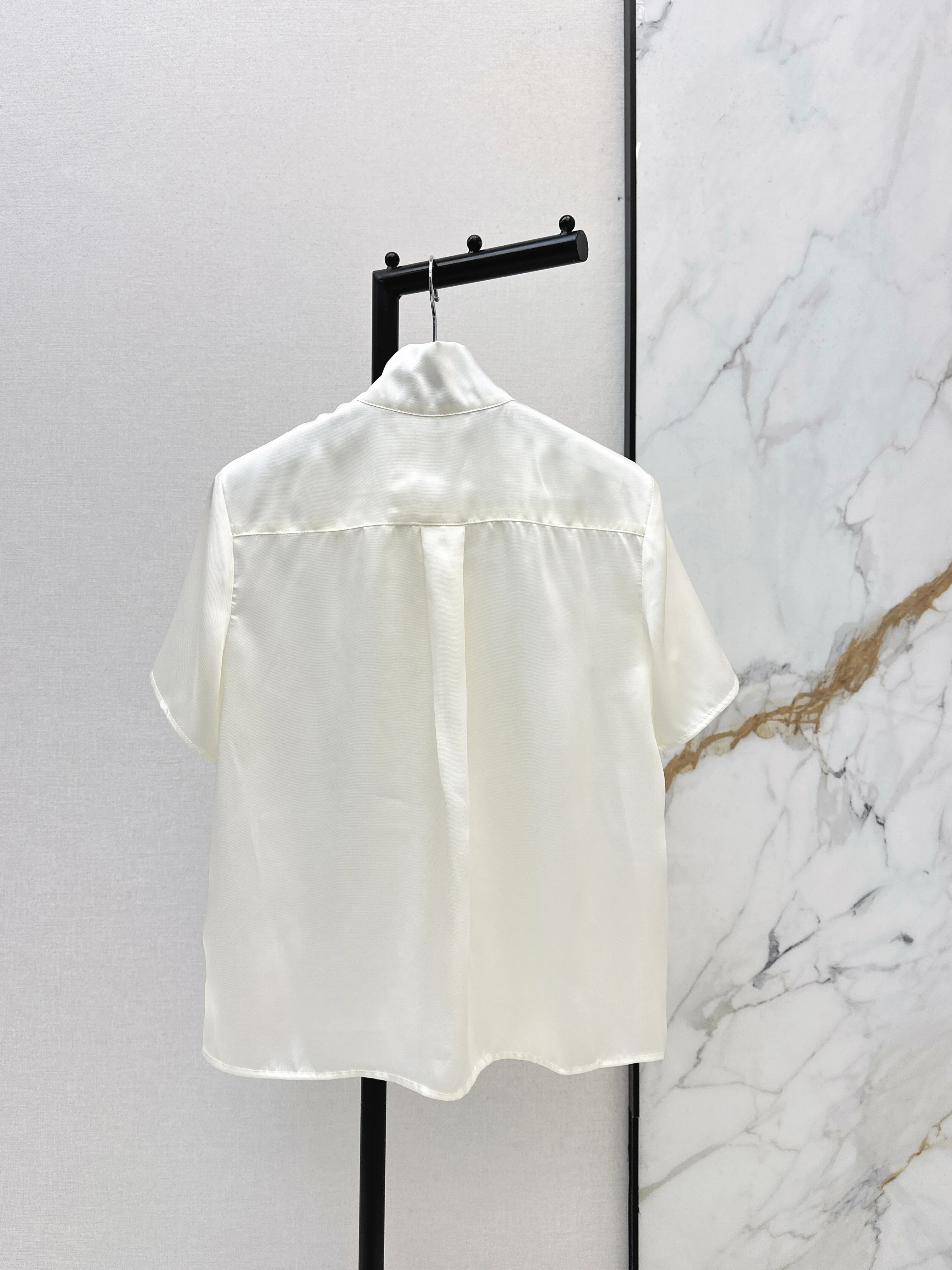 Tie-front twill silk shirt