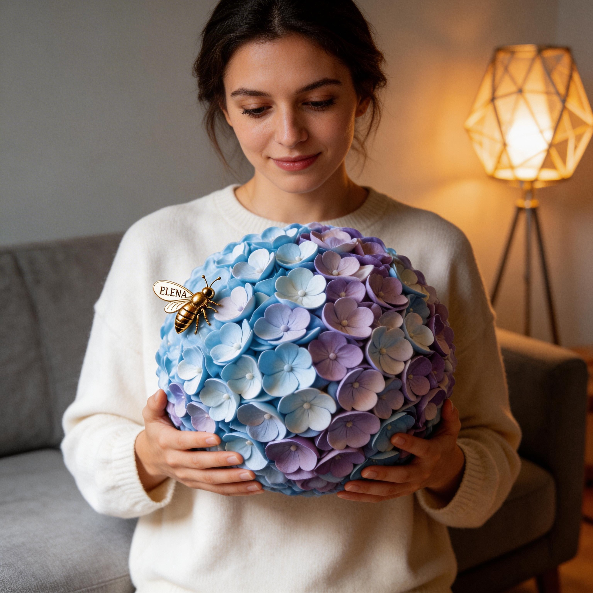 3D Hydrangea Flower Throw Pillow (Sofa Accent Cushion)-$33.00-Photo to 3d art