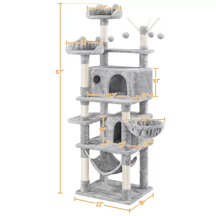 67" H Multi-Level Cat Tree Tower with 2 Cat Condos & Hammock Basket - Amazon