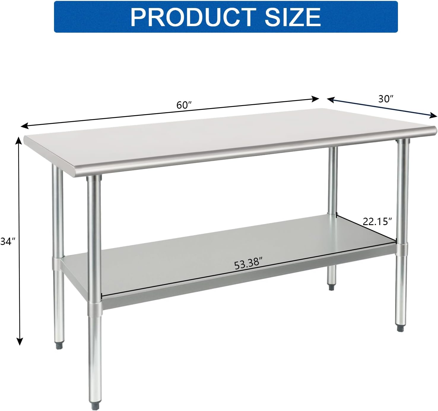 HARDURA Stainless Steel Table 30X60 Inches with Undershelf and ...