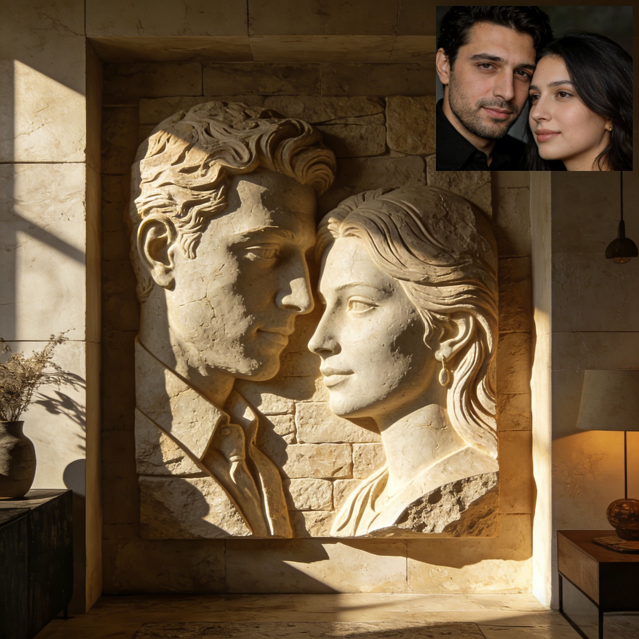 Custom 3D Carved Photo Relief Wall Art – Personalized Names & Anniversary Date Couple Keepsake-$35.99-Photo to 3d art