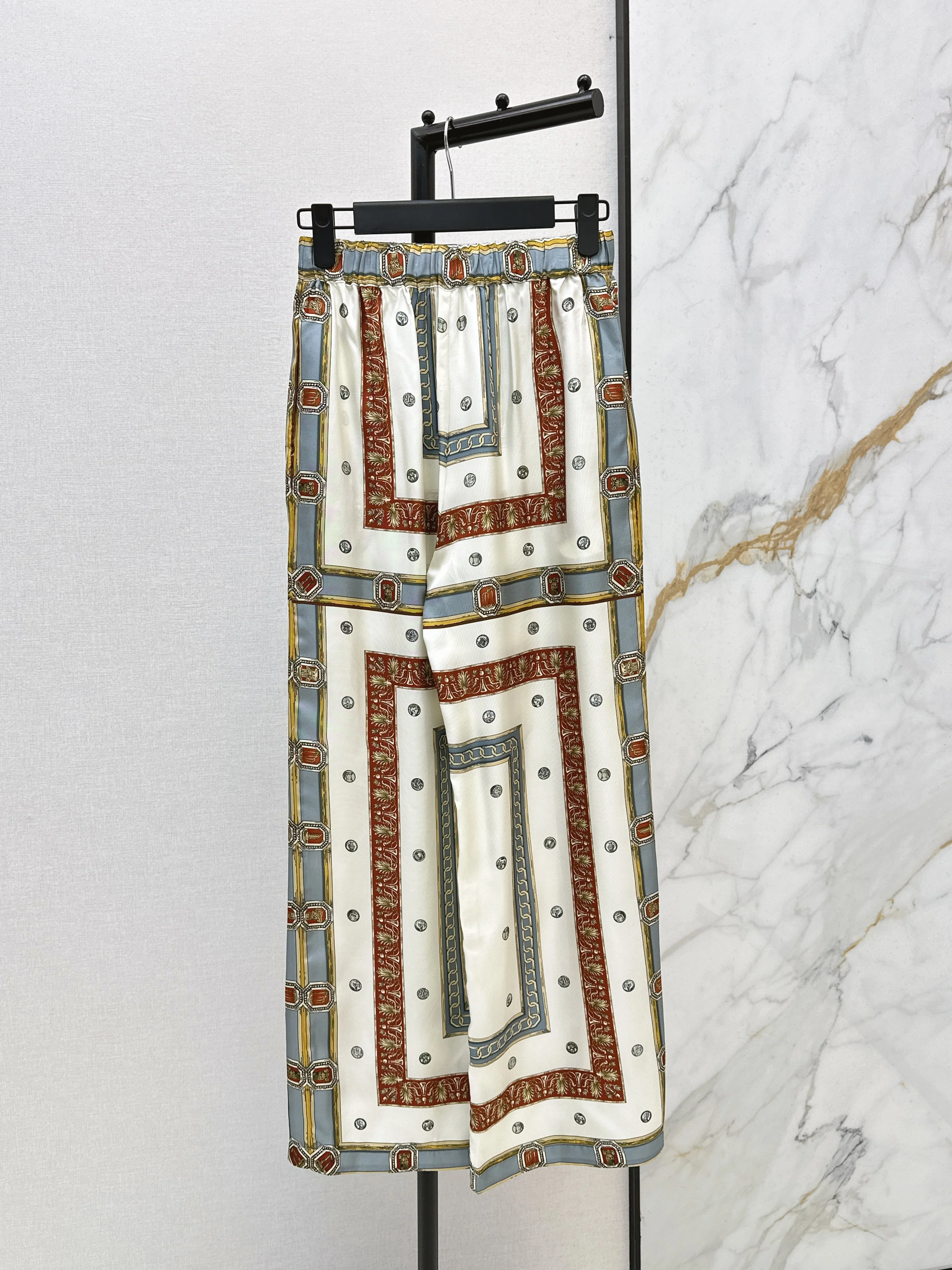 Printed Silk Straight Leg Pants