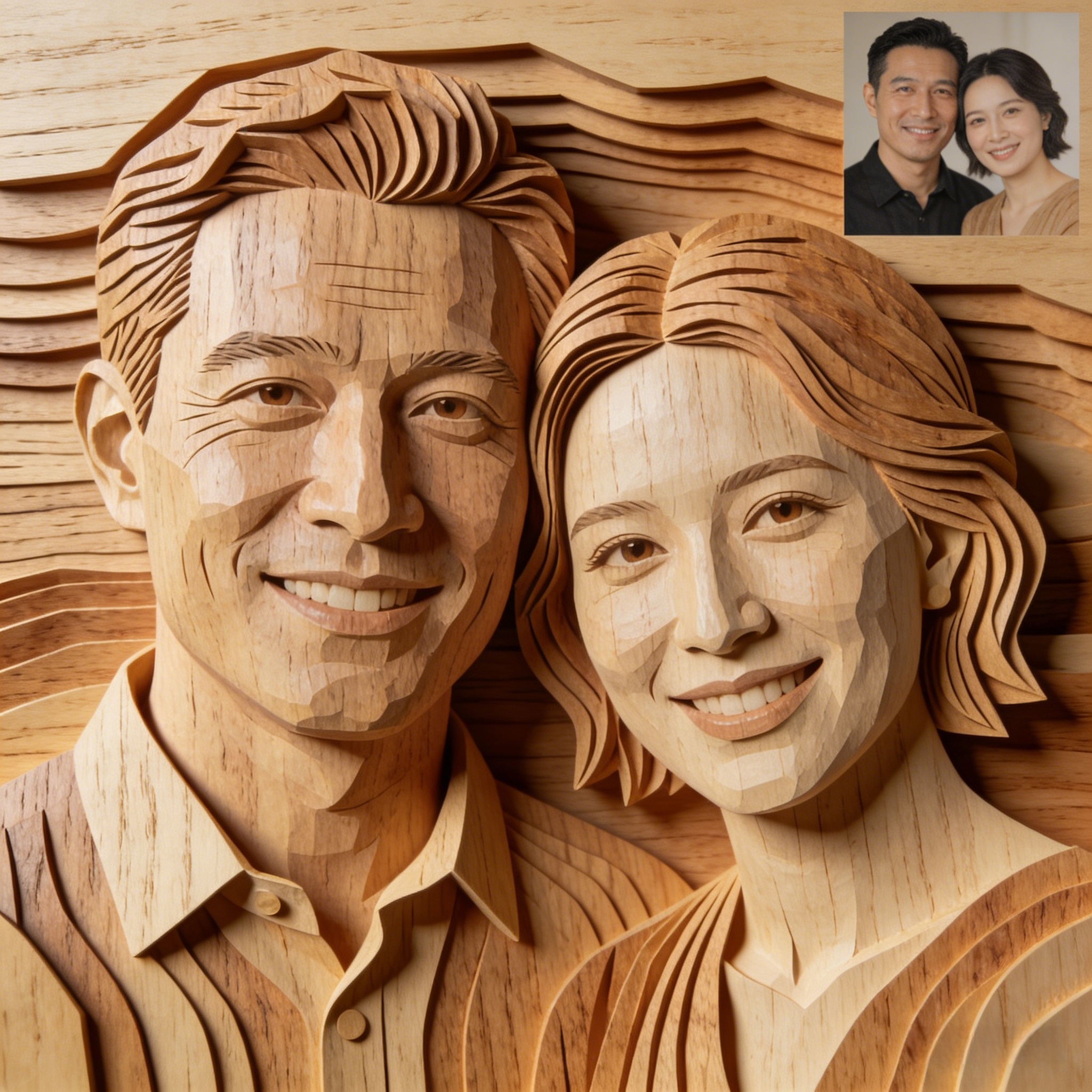 Personalized 3D Carved Photo Portrait Plaque with Names & Date (Custom Couple Keepsake)-$35.99-Photo to 3d art