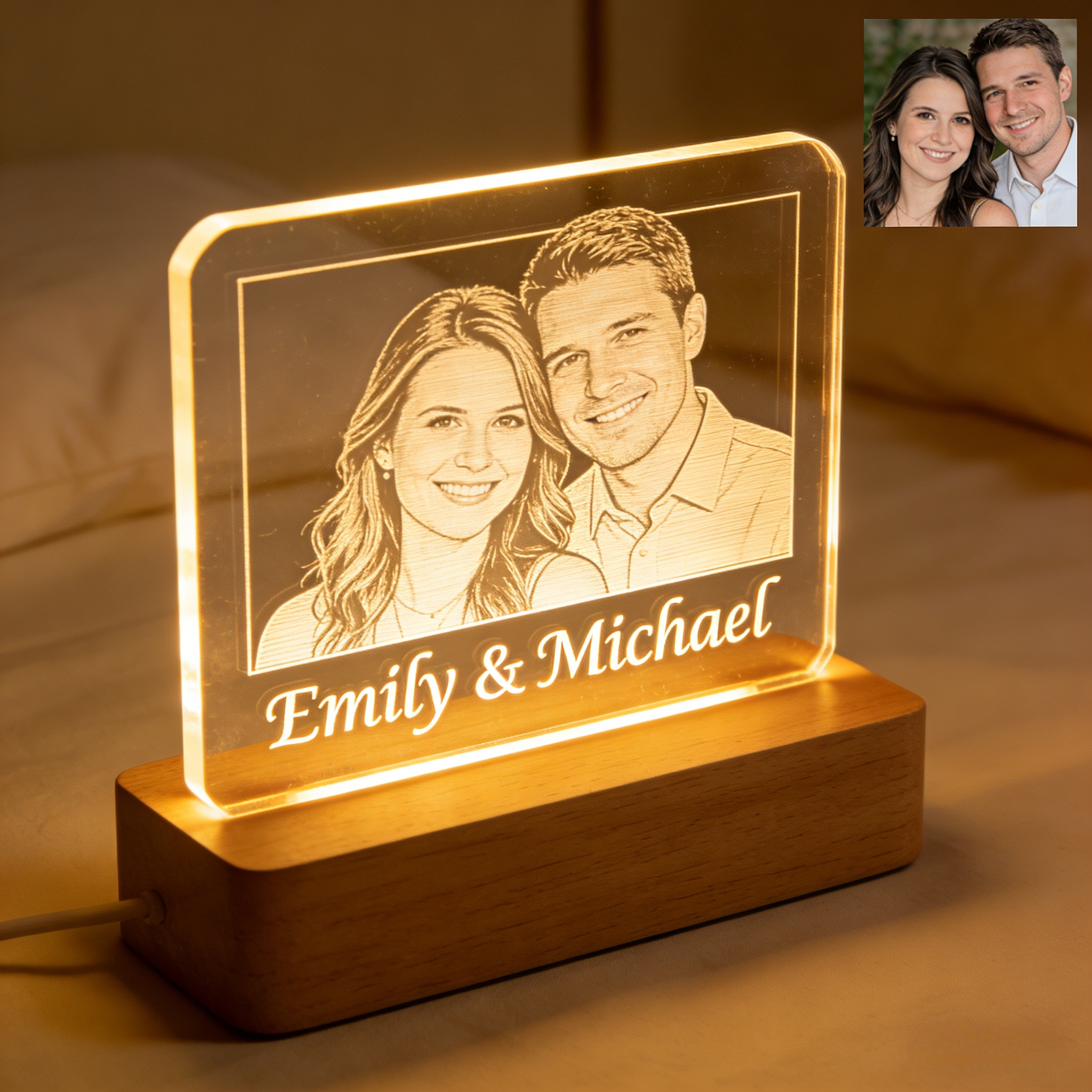 Personalized Photo Plaque Night Light with Names & Date (Custom Couple Gift)-$35.99-Photo to 3d art