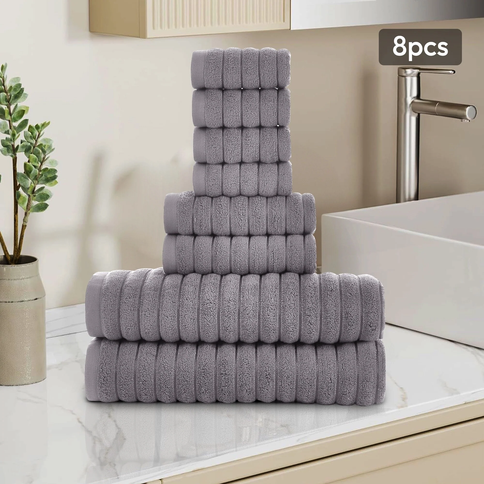 8 Piece Oversized Bath Towel Set, 100% Cotton Bath Towels, Highly Absorbant Bordered Towels - Amazon