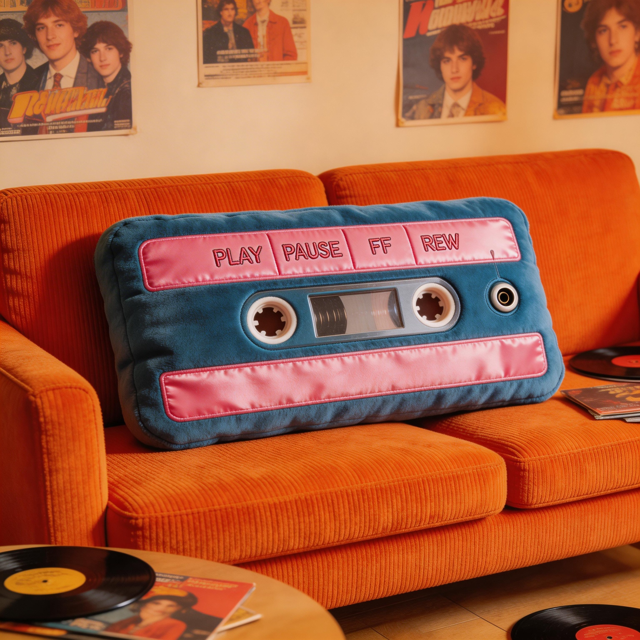 Retro Cassette Tape Throw Pillow (Mixtape-Inspired) – 80s/90s Music Decor Cushion-$33.00-Photo to 3d art