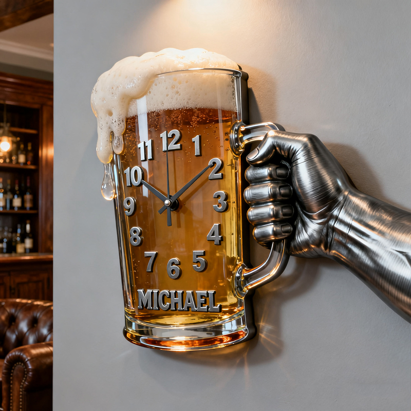 Personalized Wall Clock for Beer Lovers-$40.00-Photo to 3d art