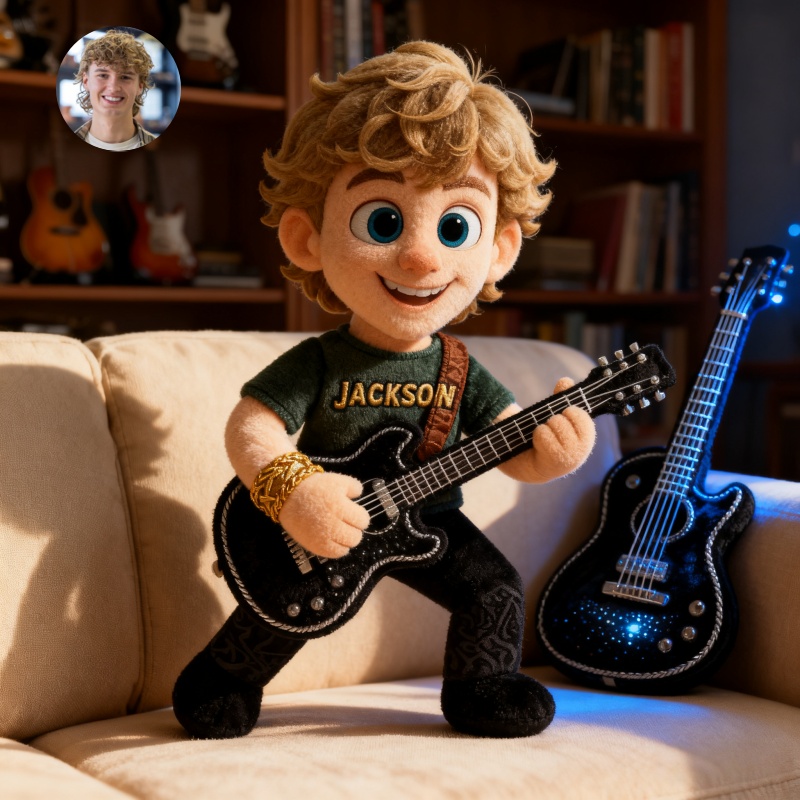 Custom Pixar style guitarist themed creative pillow-$33.00-Photo to 3d art