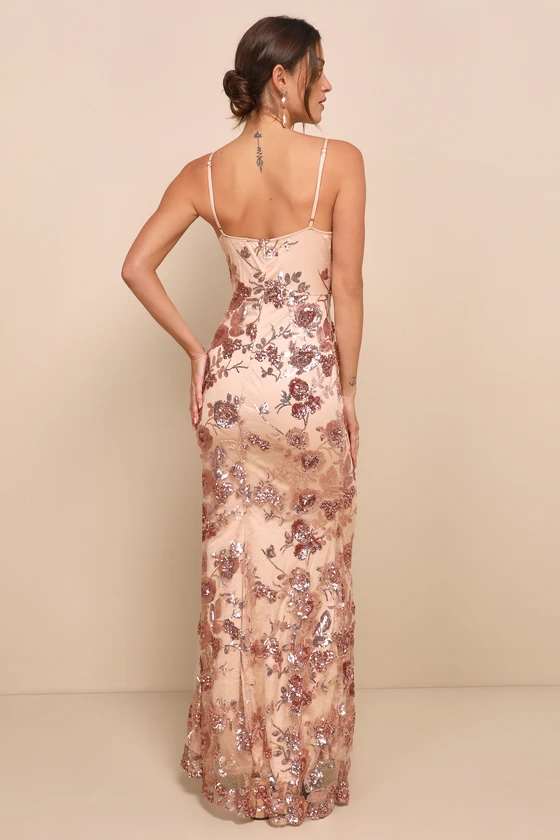 Shine Language Rose Gold Sequin Mermaid Maxi Dress