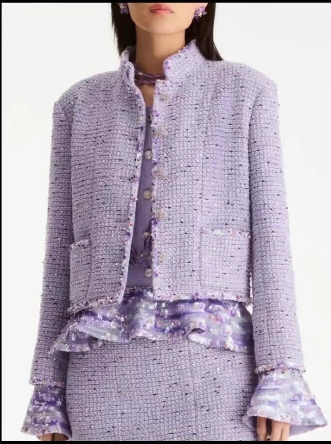 Stand Collar Cropped Knit Jacket