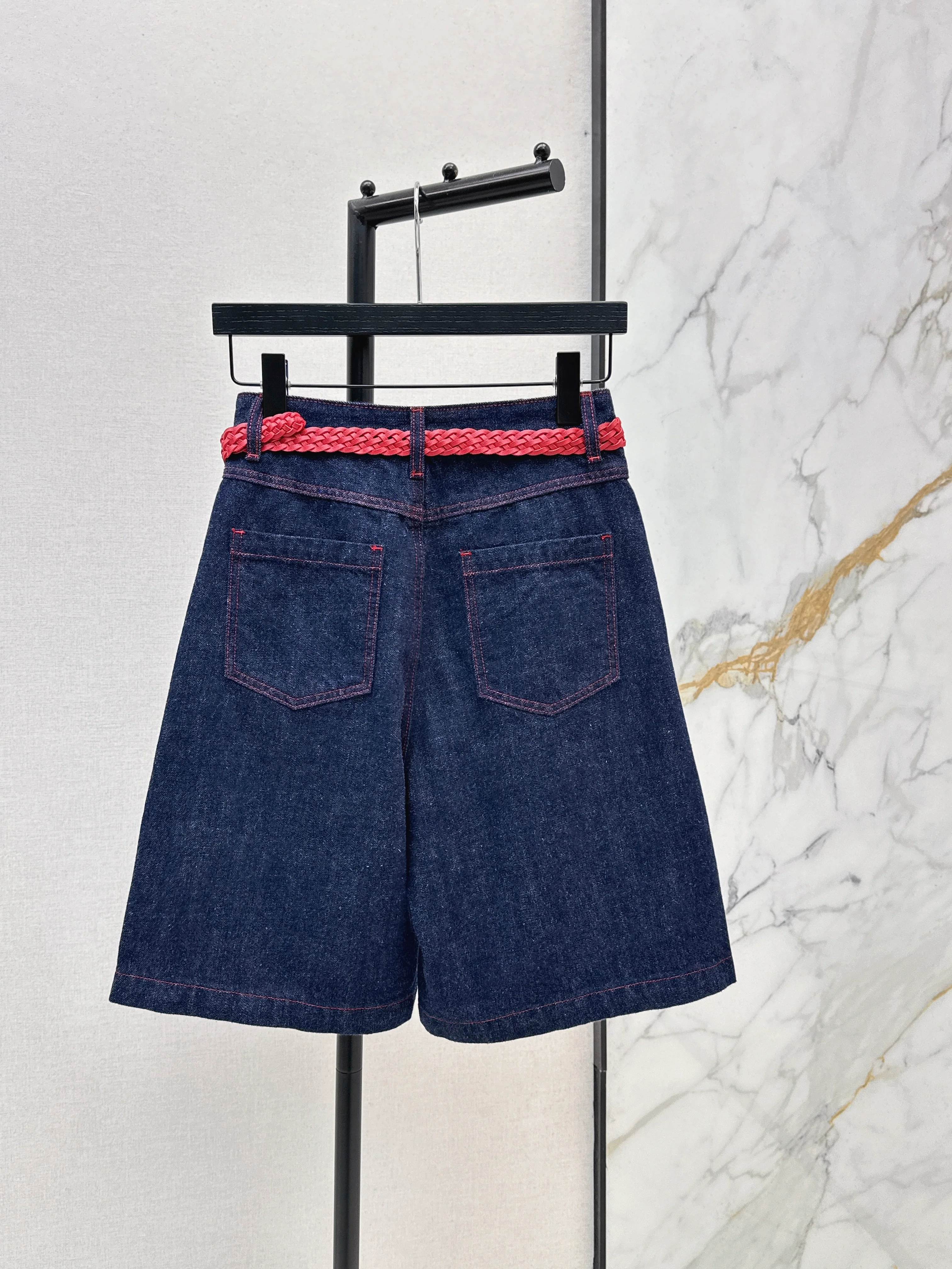 Denim mid-length shorts