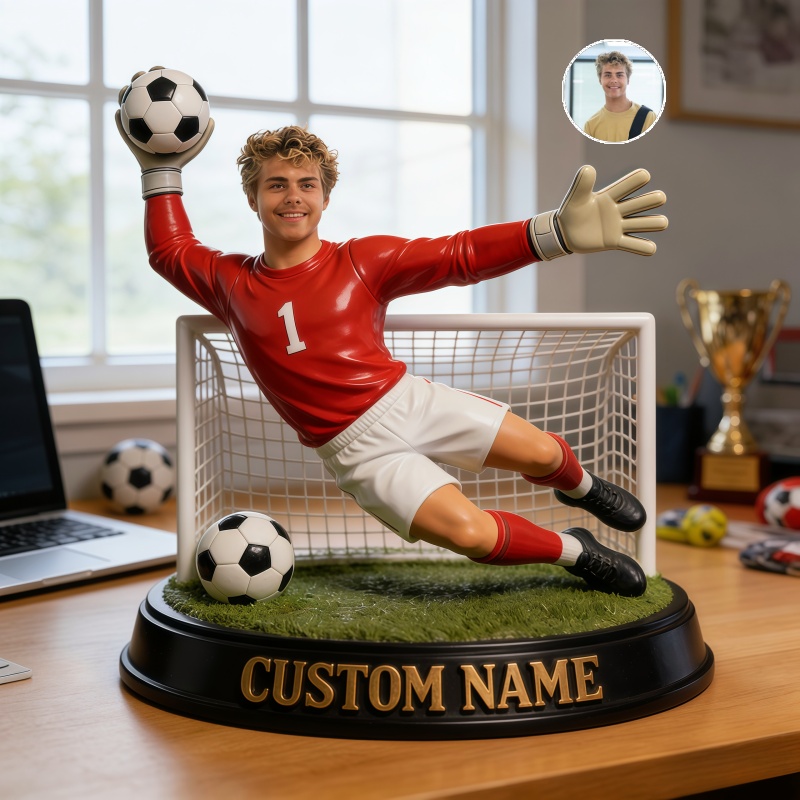 Custom creative soccer player portrait figurine with text-$35.00-Photo to 3d art