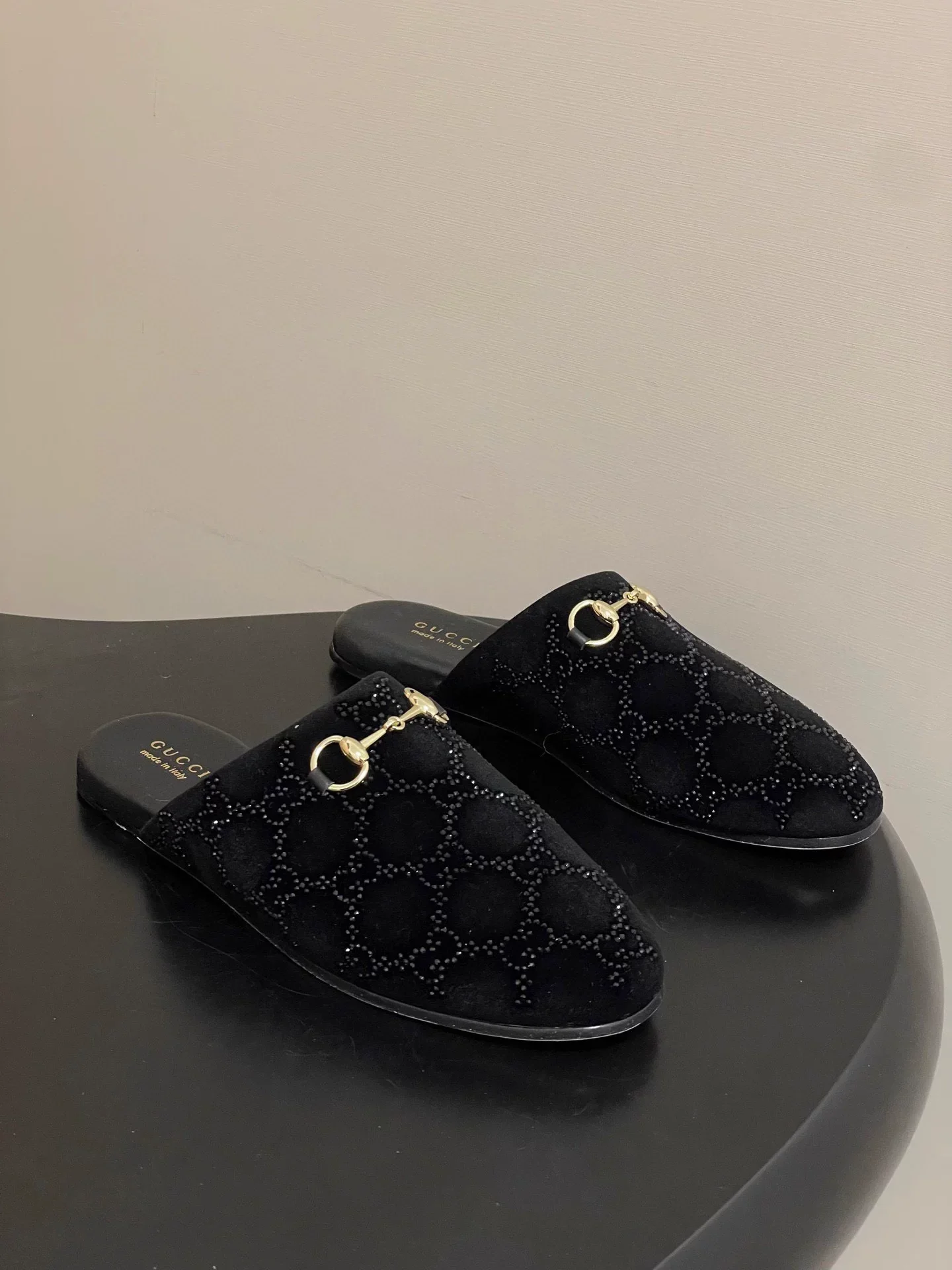 Rhinestone velvet mules