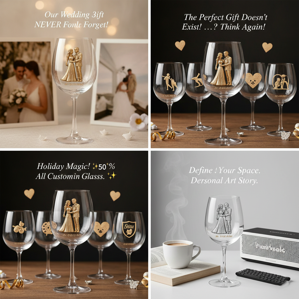 Custom Bronze Style Couple Photo Wine Glass with Names-$33.00-Photo to 3d art
